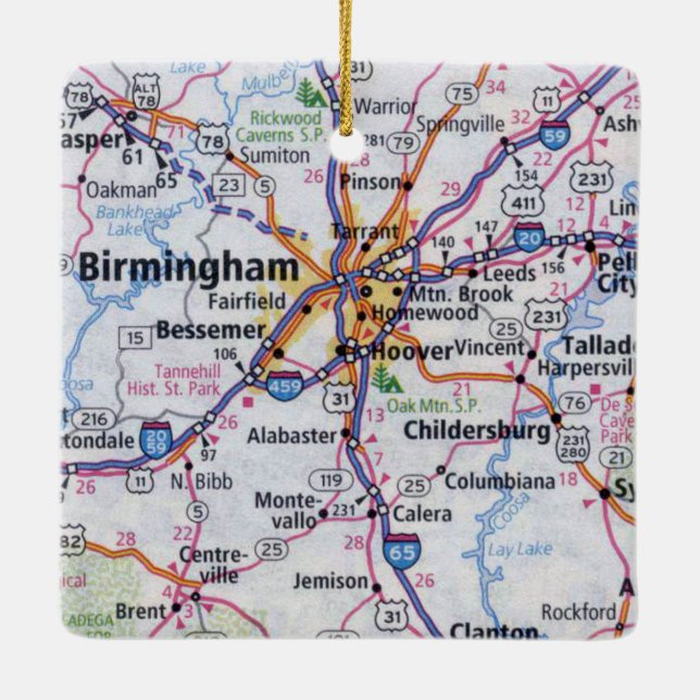 Adorno De Cerámica Mapa de Birmingham AL (Reverso)