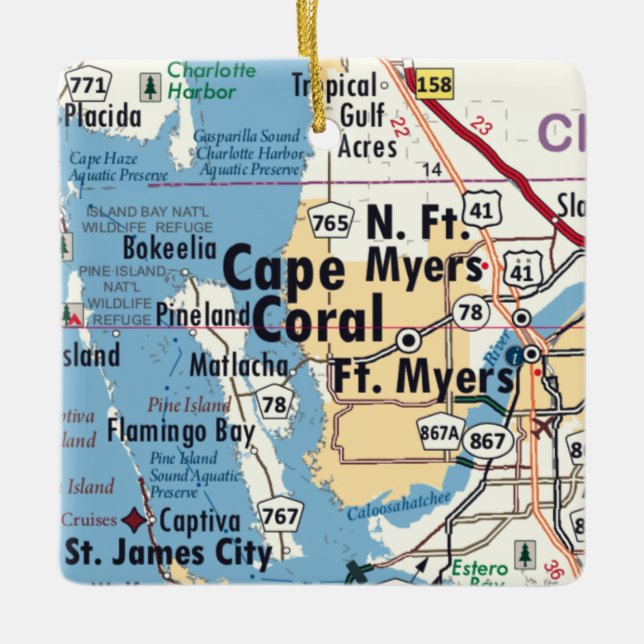 Adorno De Cerámica Mapa de Cape Coral Florida (Anverso)