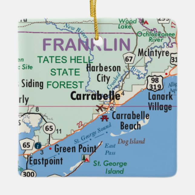 Adorno De Cerámica Mapa de Carrabelle Florida (Anverso)