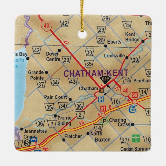 Adorno De Cerámica Mapa de Chatham Kent Ontario (Reverso)
