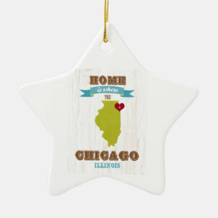 Adorno De Cerámica Mapa de Chicago, Illinois - casero es donde está