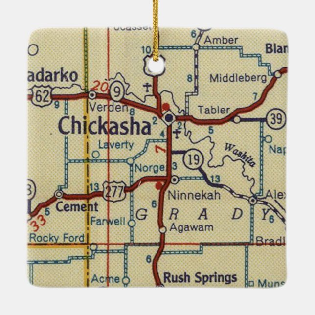 Adorno De Cerámica Mapa de cosecha de Chickasha OK (Reverso)