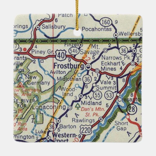 Adorno De Cerámica Mapa de cosecha de Frostburg MD (Reverso)