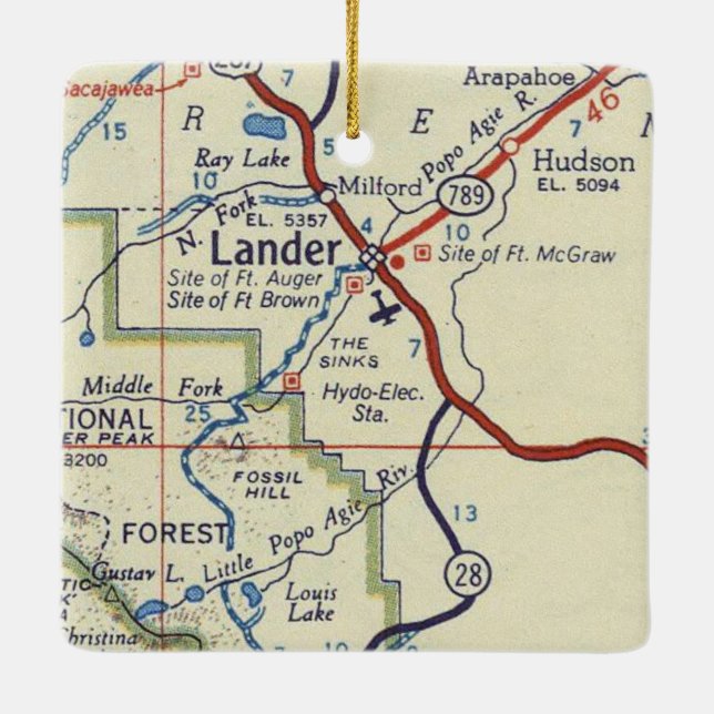 Adorno De Cerámica Mapa de cosecha de lander WY (Reverso)