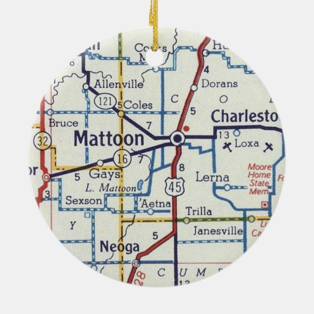 Adorno De Cerámica Mapa de cosecha de leña de Mattoon IL (Atrás)