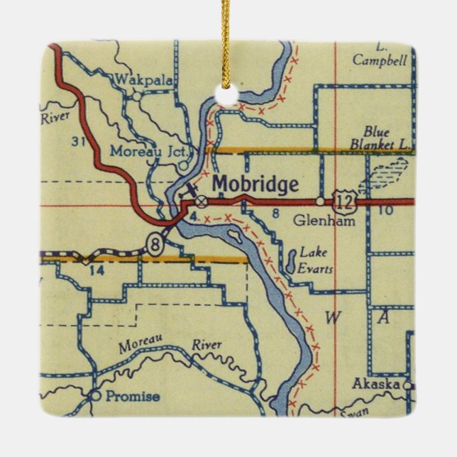 Adorno De Cerámica Mapa de cosecha de Mobridge SD (Reverso)