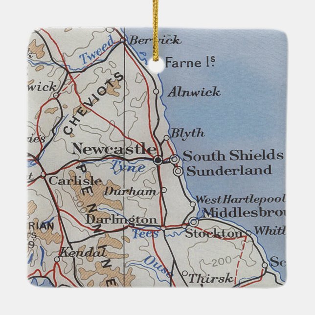 Adorno De Cerámica Mapa de cosecha de Newcastle England (Reverso)