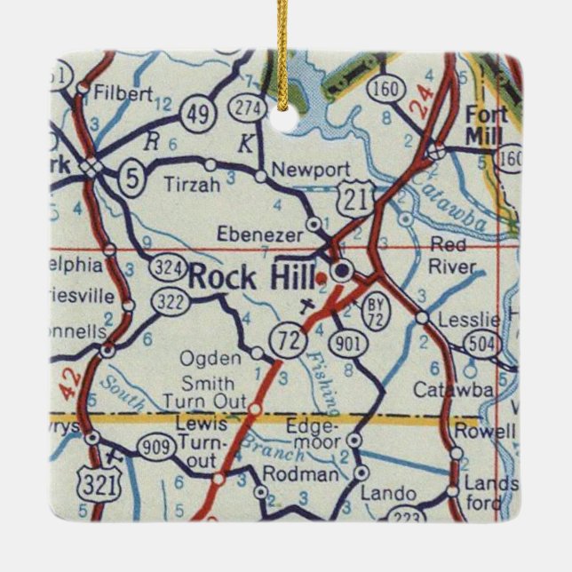 Adorno De Cerámica Mapa de cosecha de Rock Hill SC (Reverso)