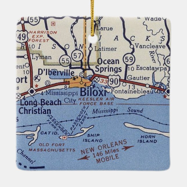 Adorno De Cerámica Mapa de cosechas de Biloxi MS (Reverso)