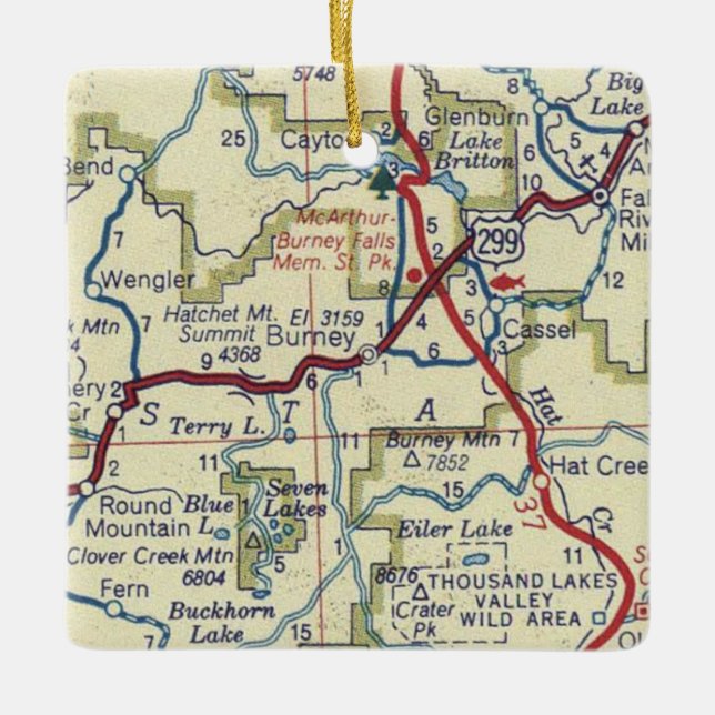 Adorno De Cerámica Mapa de cosechas de Burney CA (Anverso)