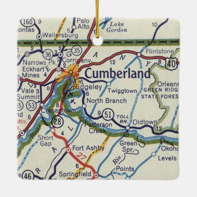 Adorno De Cerámica Mapa de cosechas de Cumberland MD (Reverso)