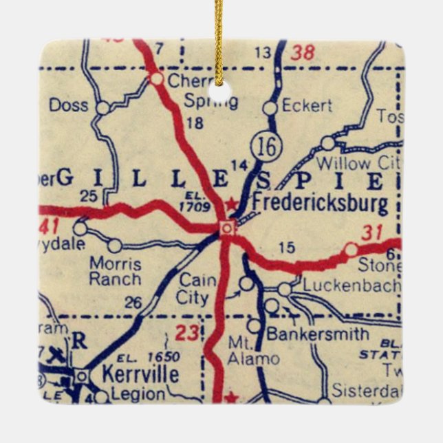 Adorno De Cerámica Mapa de cosechas de Fredericksburg TX (Reverso)