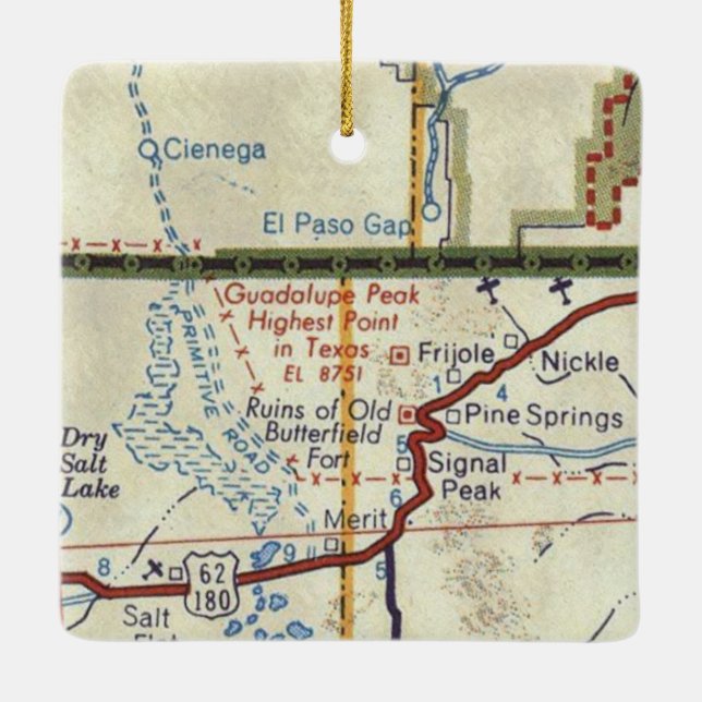 Adorno De Cerámica Mapa de cosechas de Guadalupe Peak TX (Reverso)