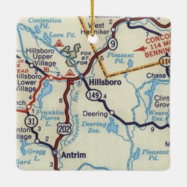 Adorno De Cerámica Mapa de cosechas de Hillsboro NH (Reverso)