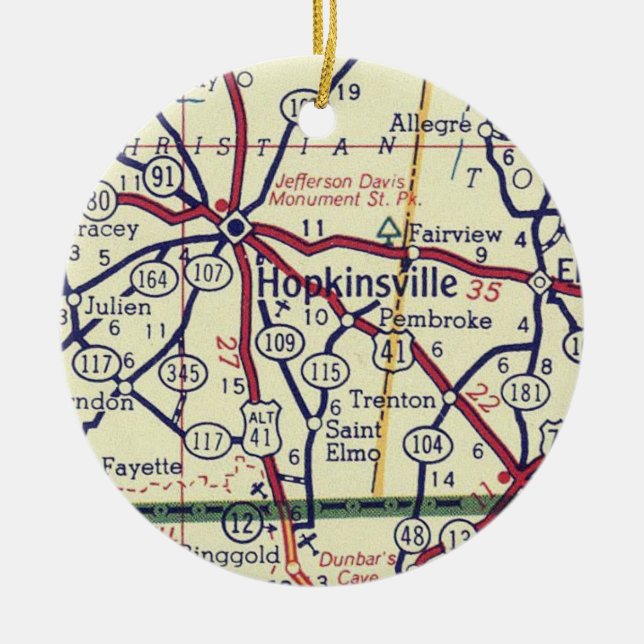 Adorno De Cerámica Mapa de cosechas de Hopkinsville KY (Frente)