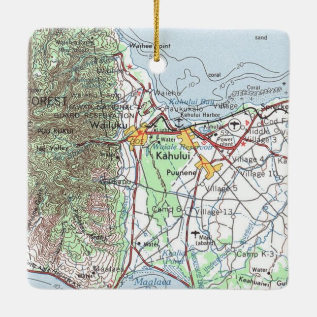 Adorno De Cerámica Mapa de cosechas de Kahului Hawaii (Reverso)