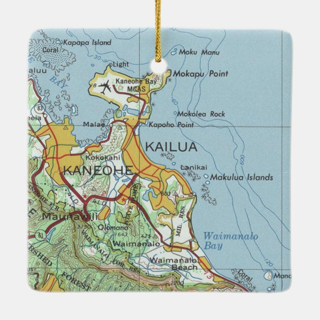 Adorno De Cerámica Mapa de cosechas de Kailua Oahu (Reverso)