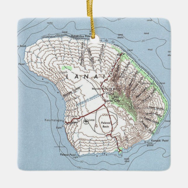 Adorno De Cerámica Mapa de cosechas de Lanai Hawaii (Anverso)