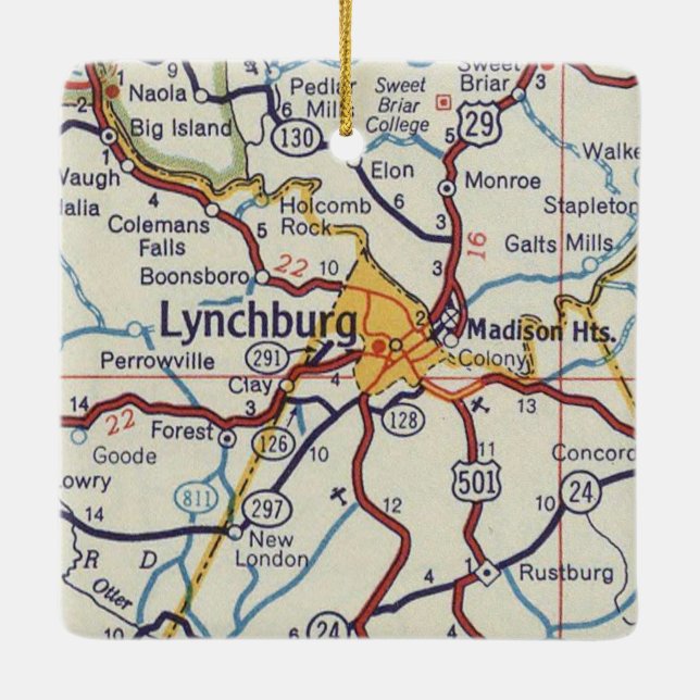 Adorno De Cerámica Mapa de cosechas de Lynchburg VA (Reverso)