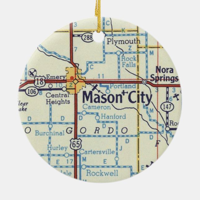 Adorno De Cerámica Mapa de cosechas de Mason City Iowa (Atrás)