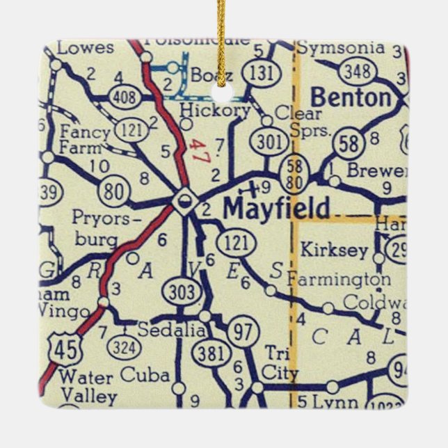Adorno De Cerámica Mapa de cosechas de Mayfield KY (Reverso)