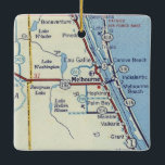 Adorno De Cerámica Mapa de cosechas de Melbourne Florida<br><div class="desc">Mapa vintage de Melbourne Fl con Malabar,  Lago Sawgrass y Melbourne Beach Florida.</div>