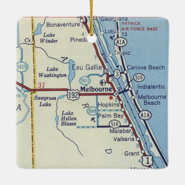 Adorno De Cerámica Mapa de cosechas de Melbourne Florida (Reverso)