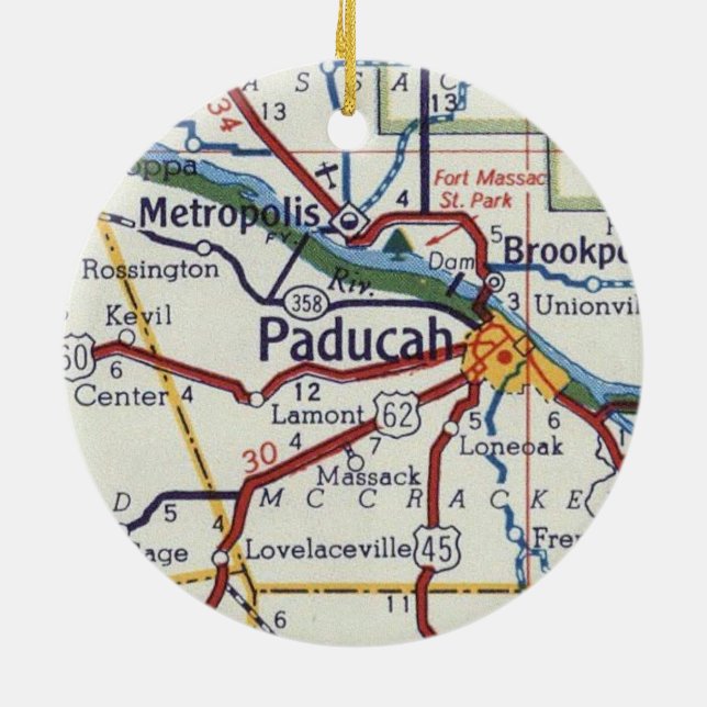 Adorno De Cerámica Mapa de cosechas de Paducah KY (Atrás)