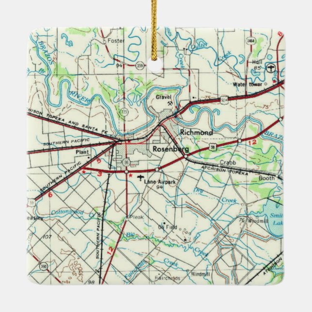 Adorno De Cerámica Mapa de cosechas de Rosenberg TX (Reverso)