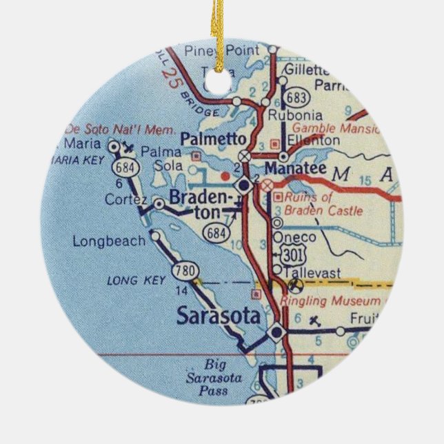 Adorno De Cerámica Mapa de cosechas de Sarasota Florida (Atrás)