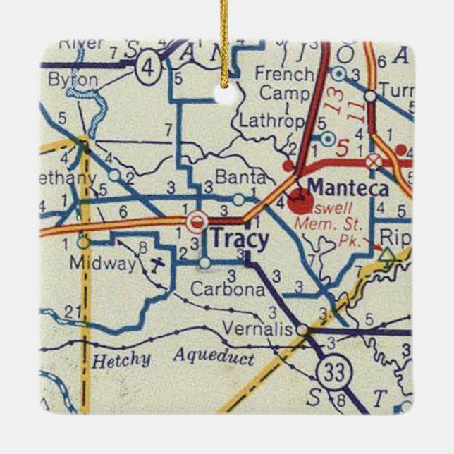 Adorno De Cerámica Mapa de cosechas de Tracy California (Reverso)