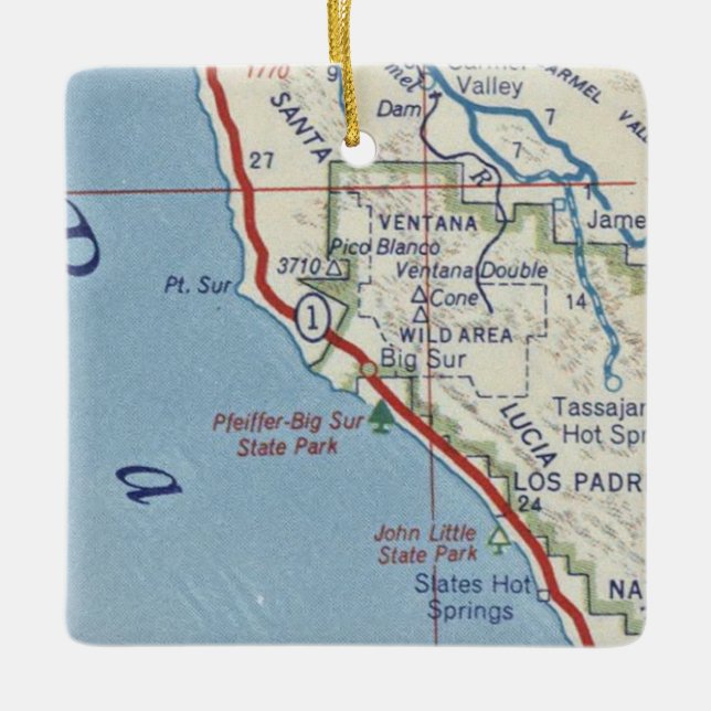 Adorno De Cerámica Mapa de cosechas del Big Sur CA (Anverso)