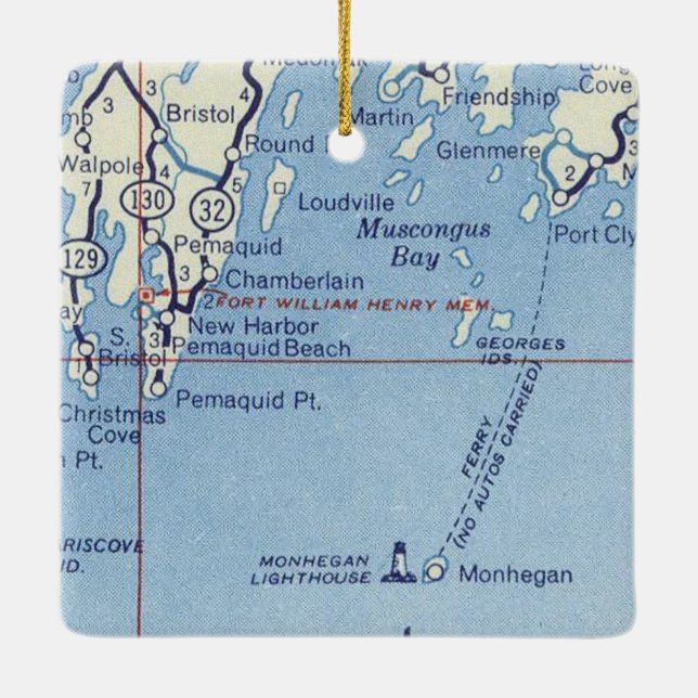Adorno De Cerámica Mapa de cosechas del faro de Monhegan (Reverso)