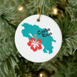 Adorno De Cerámica Mapa de Costa Rica con hibiscos