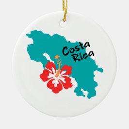 Adorno De Cerámica Mapa de Costa Rica con hibiscos