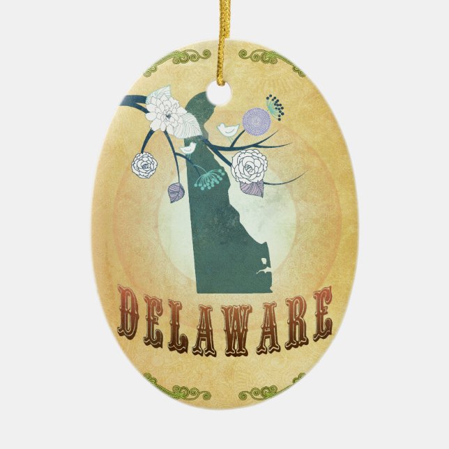 Adorno De Cerámica Mapa de Delaware con los pájaros preciosos (Frente)