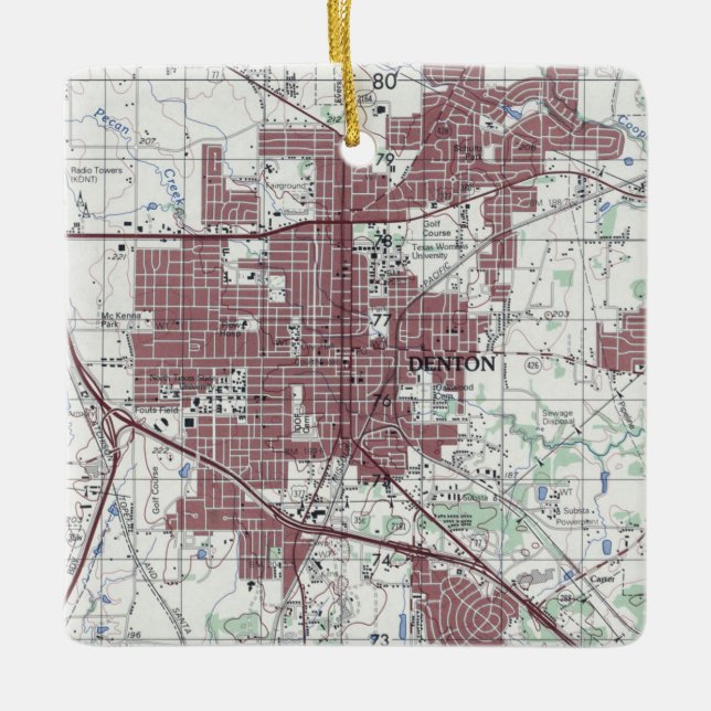 Adorno De Cerámica Mapa de Denton Texas City (Anverso)