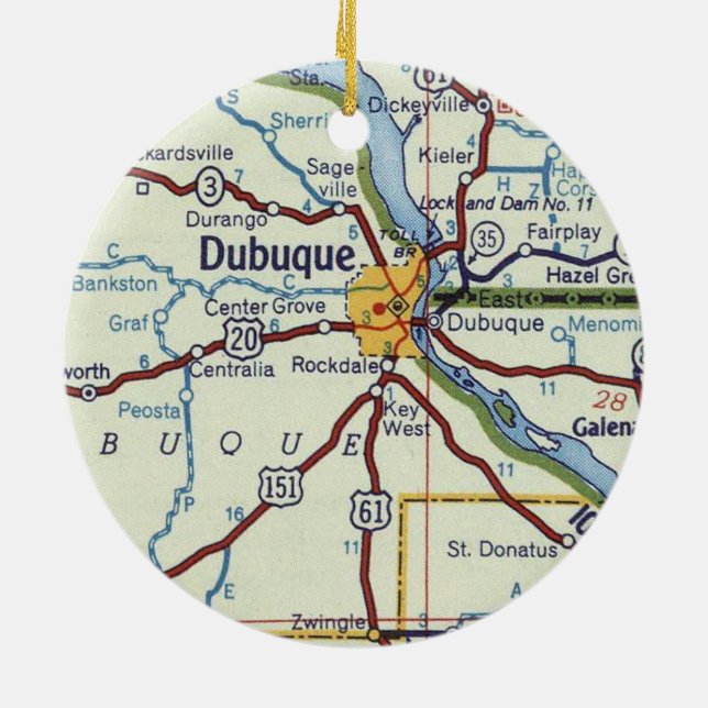Adorno De Cerámica Mapa de Dubuque IA (Atrás)