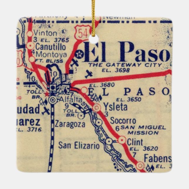 Adorno De Cerámica Mapa de El Paso TX 1948 (Reverso)