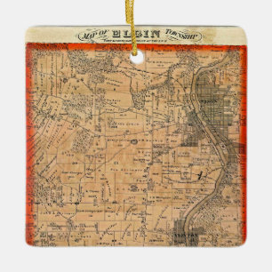 Adorno De Cerámica Mapa de Elgin Illinois 1871