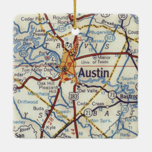 Adorno De Cerámica Mapa de época de Austin TX 1955