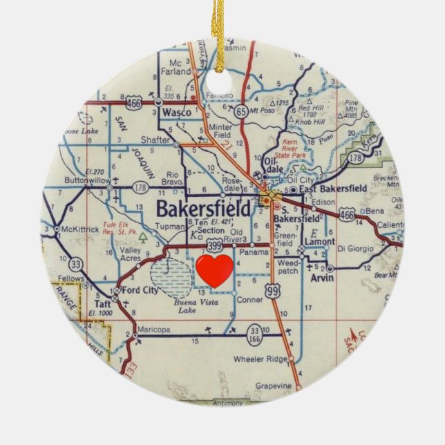 Adorno De Cerámica Mapa de época de Bakersfield California (Atrás)