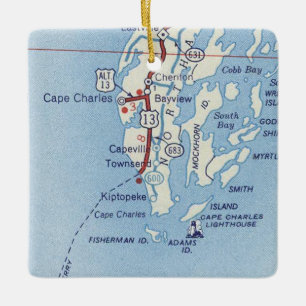 Adorno De Cerámica Mapa de época de Cabo Charles VA