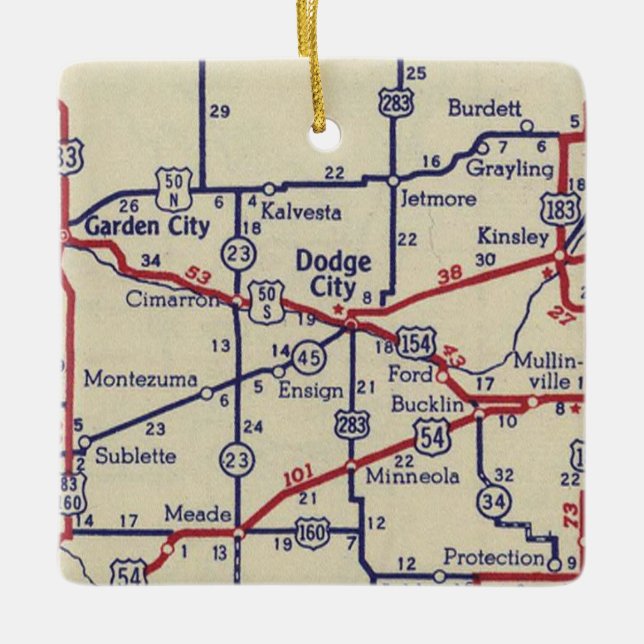 Adorno De Cerámica Mapa de época de Dodge City KS (Anverso)