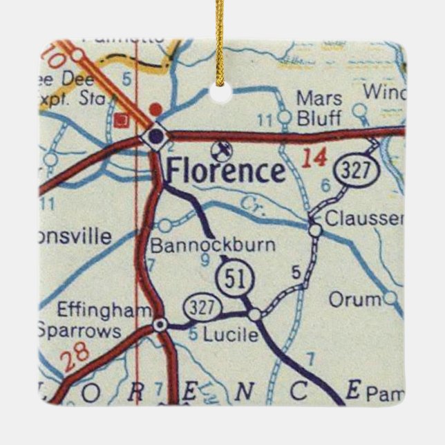 Adorno De Cerámica Mapa de época de Florence SC (Reverso)