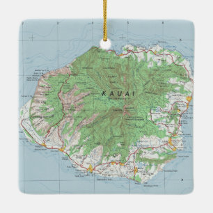 Adorno De Cerámica Mapa de época de Kauai Hawaii