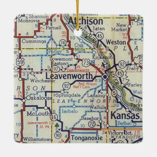 Adorno De Cerámica Mapa de época de Leavenworth KS (Reverso)