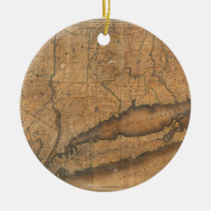 Adorno De Cerámica Mapa de época de Long Island y Connecticut (1815)
