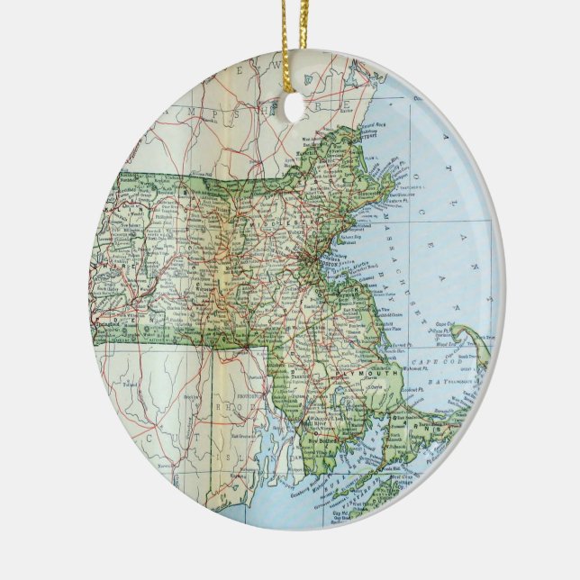 Adorno De Cerámica Mapa de época de Massachusetts (1905) (Izquierda)