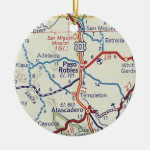 Adorno De Cerámica Mapa de época de Paso Robles CA